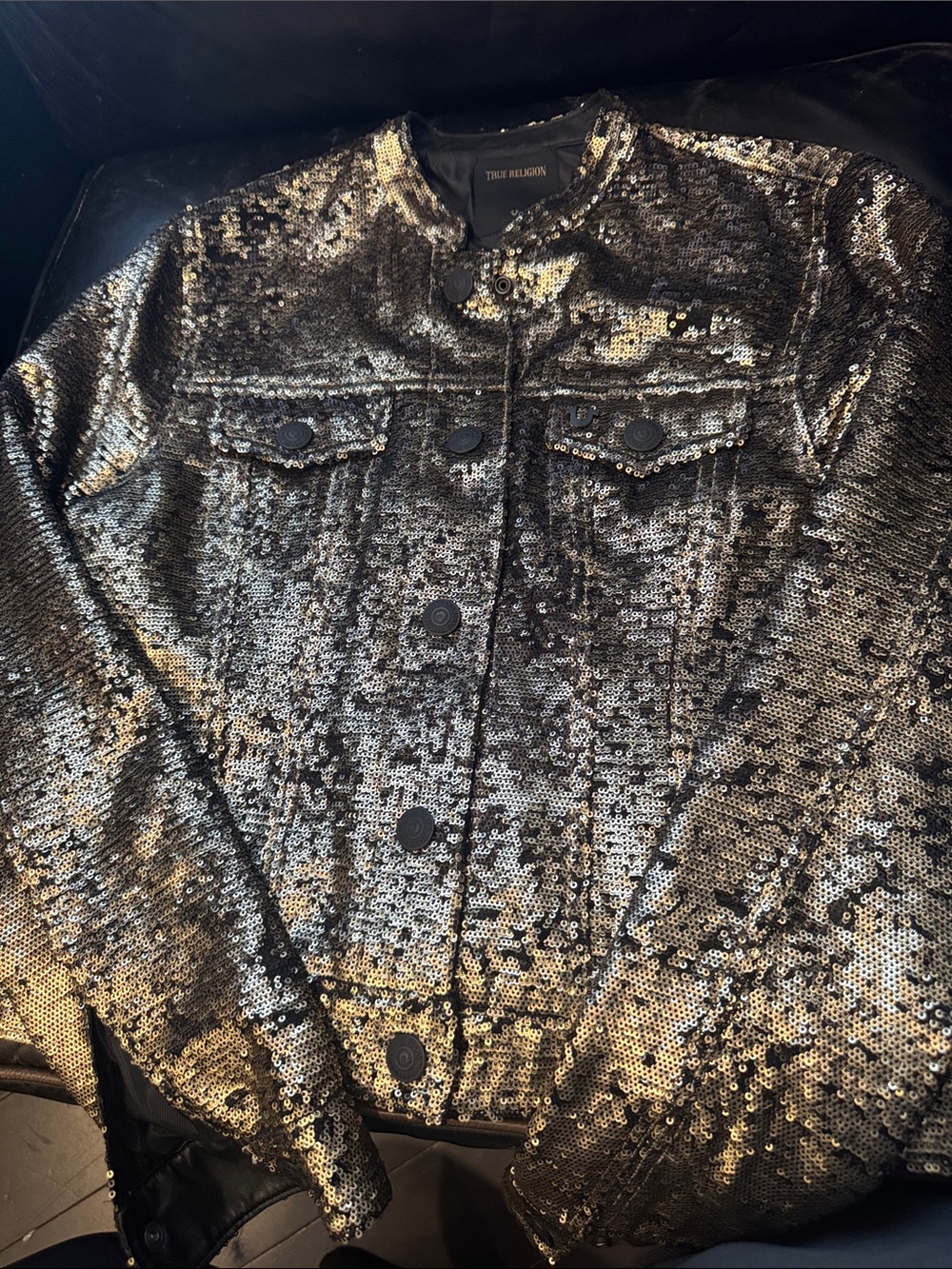 True Religion gold Sequin Jean Jacket